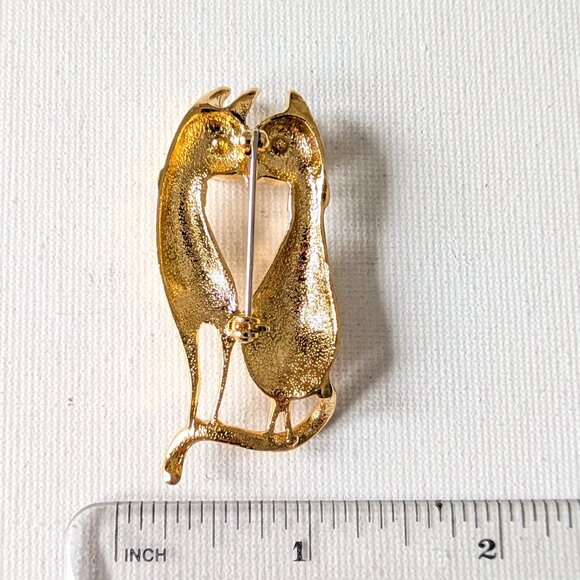 Vintage Siamese Cat Brooch – Gold-Tone with Green Eyes - Picture 5 of 5